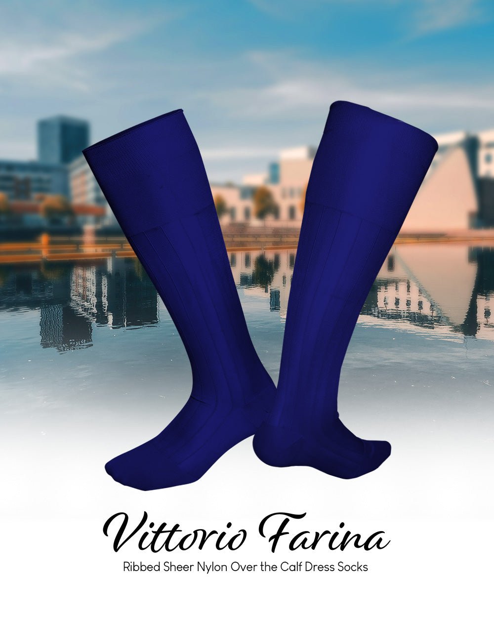 Vittorio Farina Men's Ribbed Shear Nylon Over The Calf Dress Socks - Suits You Sir - Royal Blue - 12