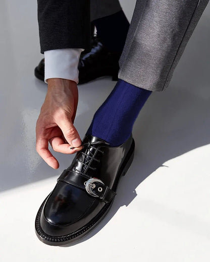 Vittorio Farina Men's Ribbed Shear Nylon Over The Calf Dress Socks - Suits You Sir - Royal Blue - 3