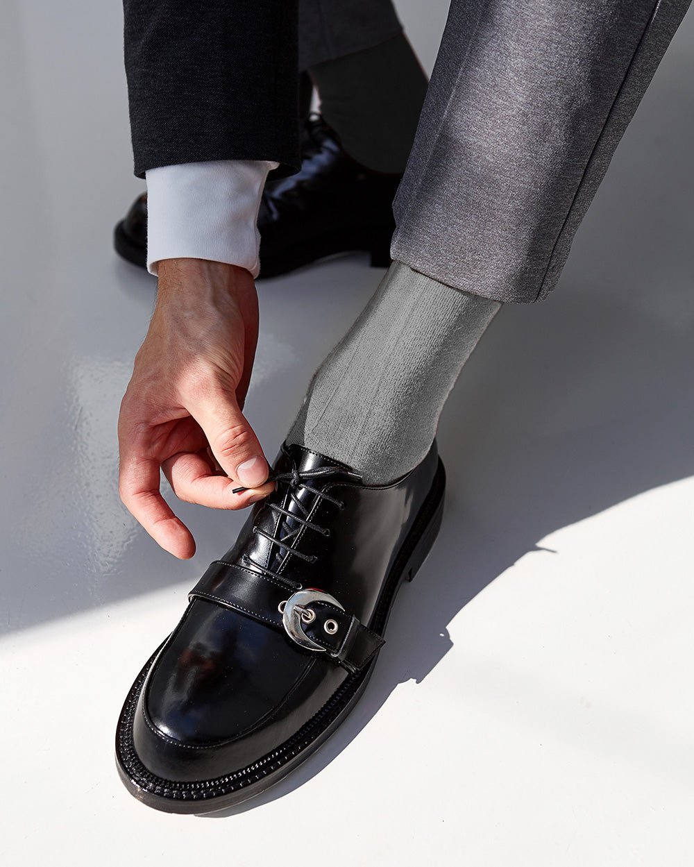 Vittorio Farina Men's Ribbed Shear Nylon Over The Calf Dress Socks - Suits You Sir - Silver - 12
