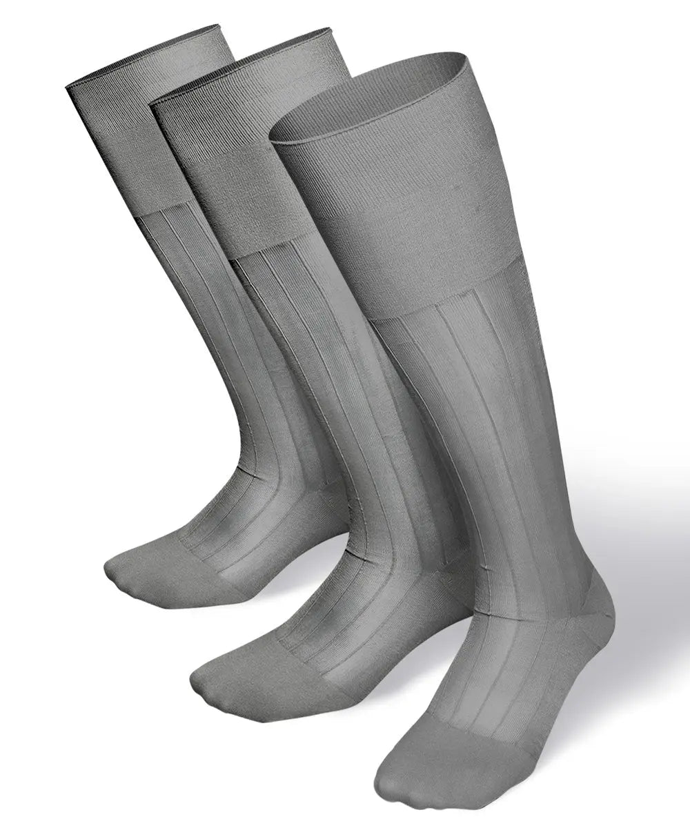 Vittorio Farina Men's Ribbed Shear Nylon Over The Calf Dress Socks - Suits You Sir - Silver - 3