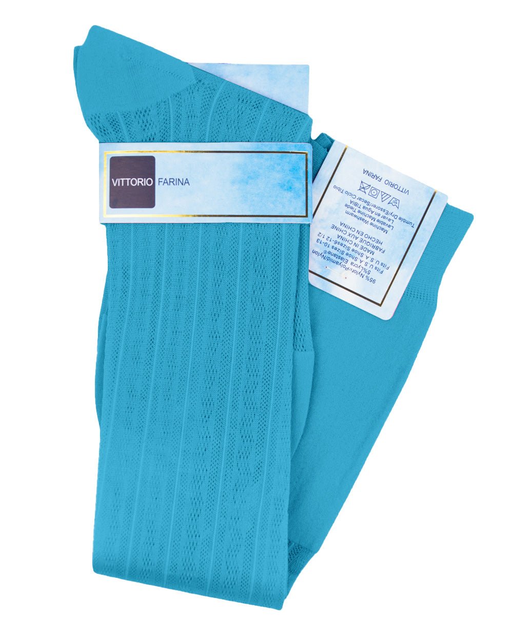 Vittorio Farina Men's Ribbed Shear Nylon Over The Calf Dress Socks - Suits You Sir - Sky Blue - 12