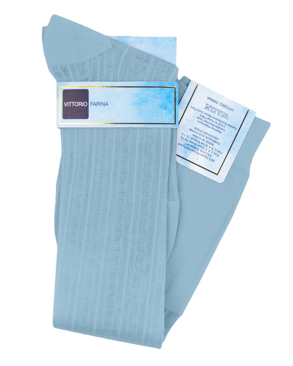 Vittorio Farina Men's Ribbed Shear Nylon Over The Calf Dress Socks - Suits You Sir - Sky Blue - 12