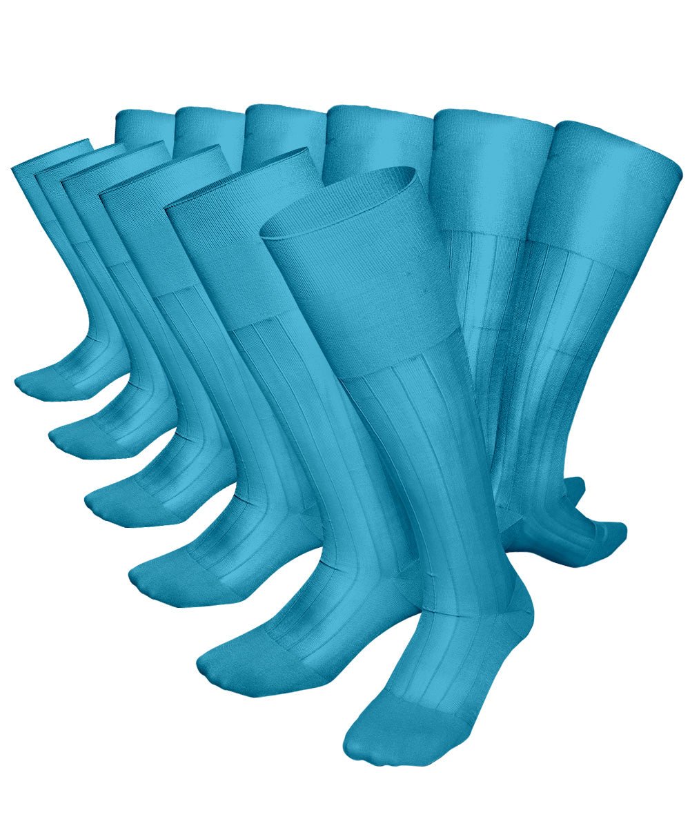 Vittorio Farina Men's Ribbed Shear Nylon Over The Calf Dress Socks - Suits You Sir - Sky Blue - 12