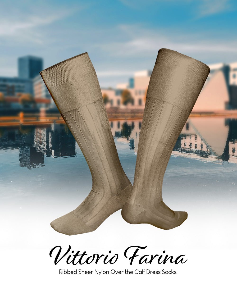 Vittorio Farina Men's Ribbed Shear Nylon Over The Calf Dress Socks - Suits You Sir - Sky Blue - 12