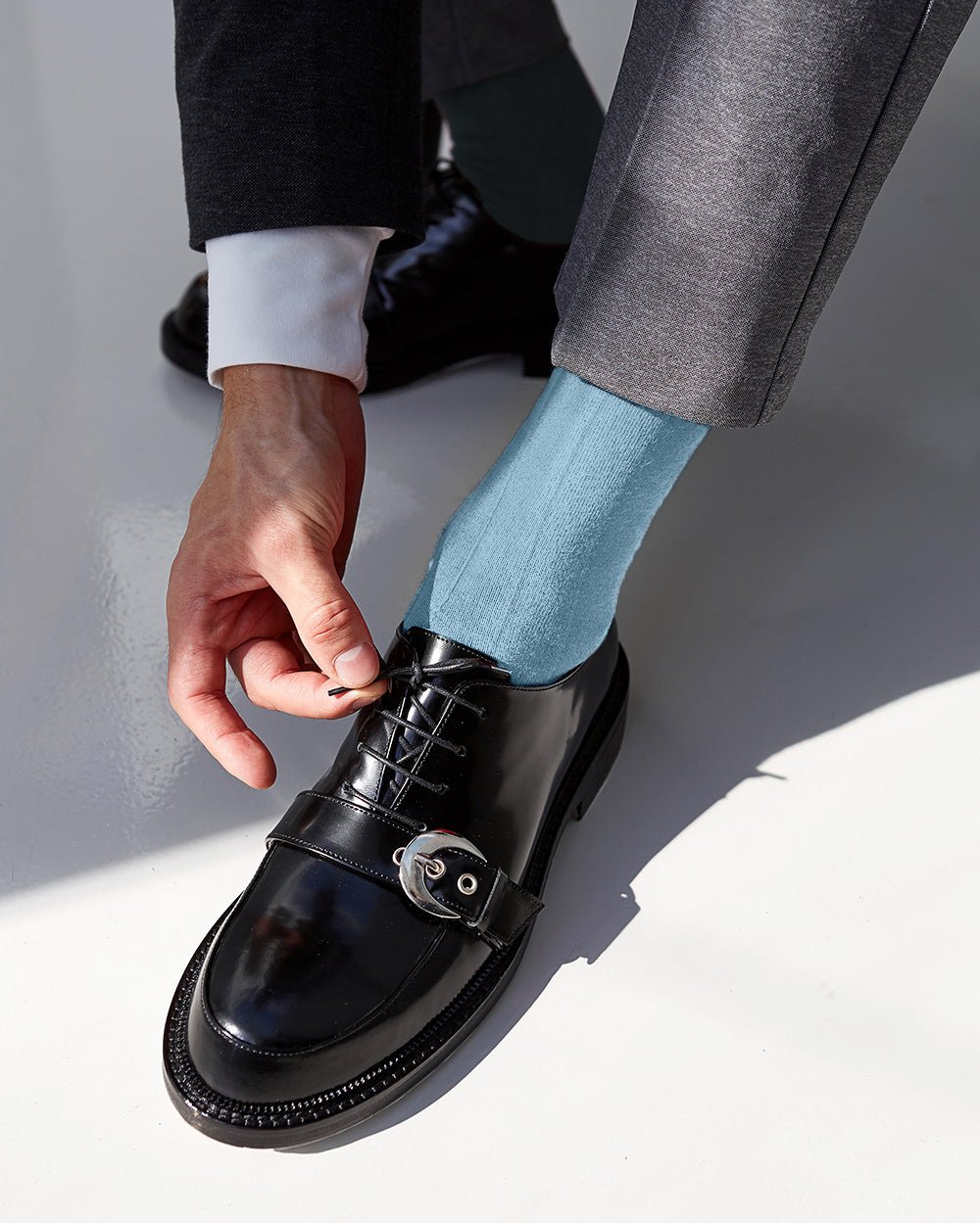 Vittorio Farina Men's Ribbed Shear Nylon Over The Calf Dress Socks - Suits You Sir - Sky Blue - 12