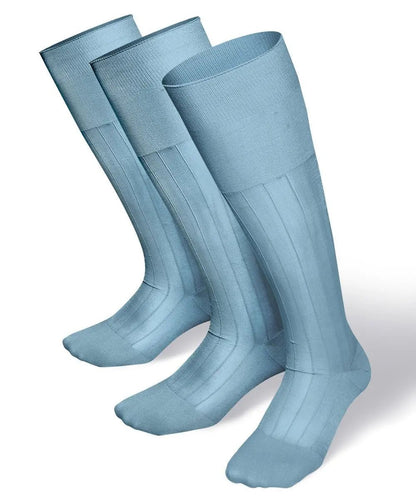 Vittorio Farina Men's Ribbed Shear Nylon Over The Calf Dress Socks - Suits You Sir - Sky Blue - 3