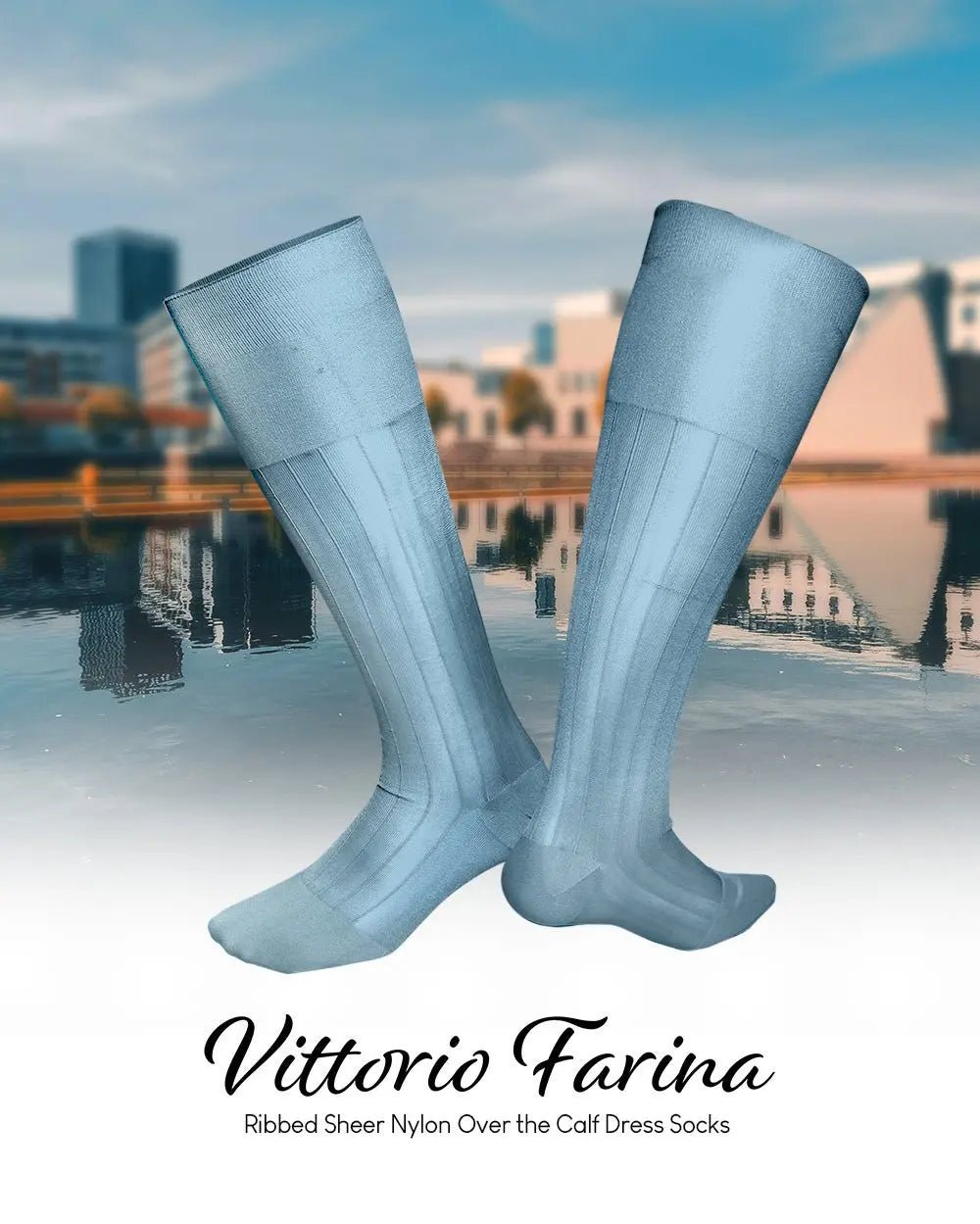 Vittorio Farina Men's Ribbed Shear Nylon Over The Calf Dress Socks - Suits You Sir - Sky Blue - 3