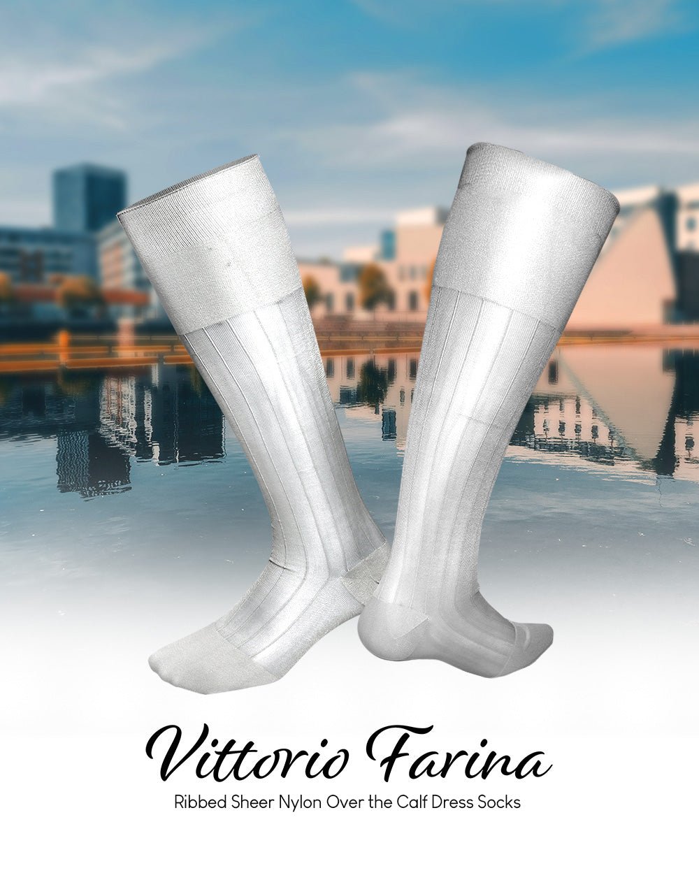 Vittorio Farina Men's Ribbed Shear Nylon Over The Calf Dress Socks - Suits You Sir - White - 12