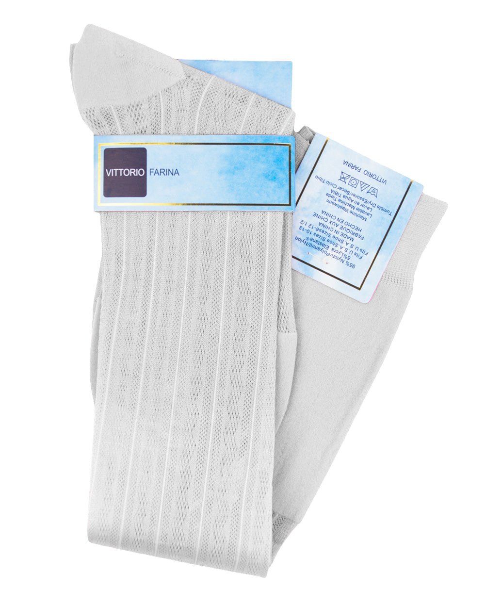 Vittorio Farina Men's Ribbed Shear Nylon Over The Calf Dress Socks - Suits You Sir - White - 12