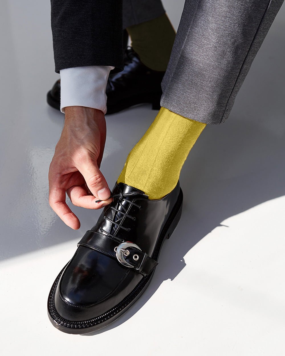 Vittorio Farina Men's Ribbed Shear Nylon Over The Calf Dress Socks - Suits You Sir - Yellow - 12