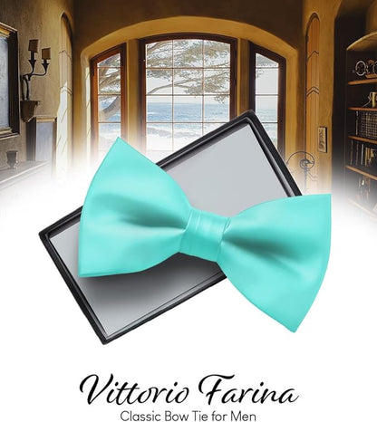Vittorio Farina Men's Satin Bow Tie in Gift Box - Suits You Sir - Aqua - 