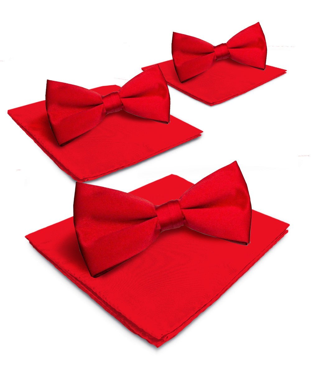 Vittorio Farina Men's Satin Bow Tie & Pocket Square in Gift Box (Multipack) - Suits You Sir - Red - 