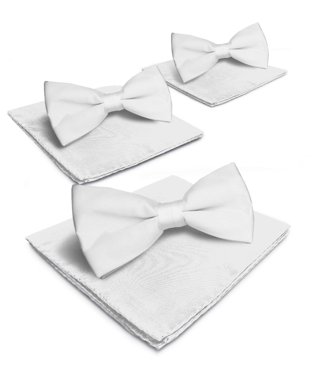 Vittorio Farina Men's Satin Bow Tie & Pocket Square in Gift Box (Multipack) - Suits You Sir - White - 