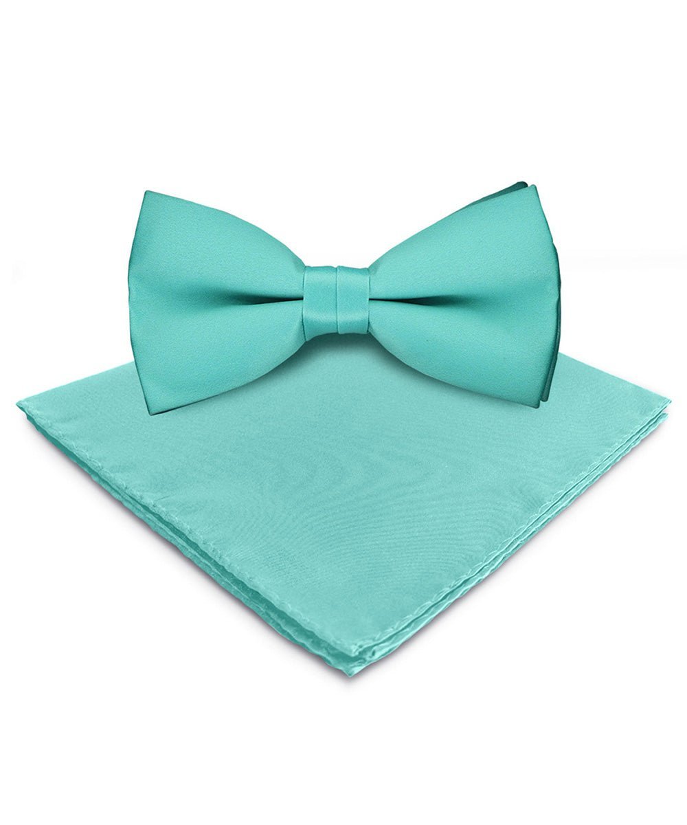 Vittorio Farina Men's Satin Bow Tie & Pocket Square in Gift Box - Suits You Sir - Aqua - 