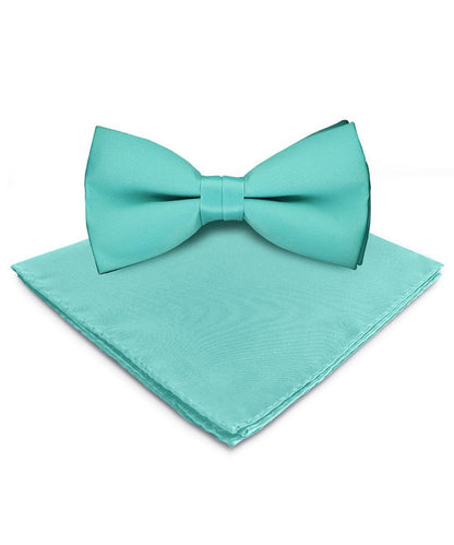 Vittorio Farina Men's Satin Bow Tie & Pocket Square in Gift Box - Suits You Sir - Aqua - 