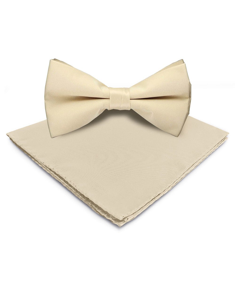 Vittorio Farina Men's Satin Bow Tie & Pocket Square in Gift Box - Suits You Sir - Beige - 