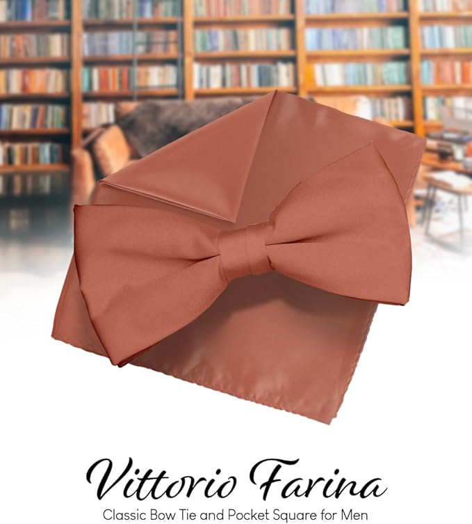 Vittorio Farina Men's Satin Bow Tie & Pocket Square in Gift Box - Suits You Sir - Blush - 
