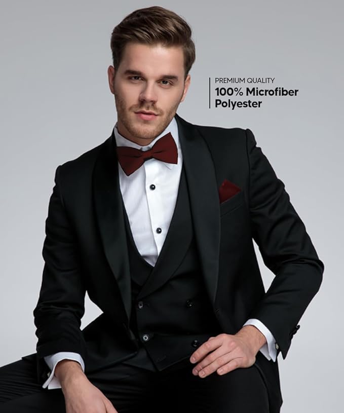 Vittorio Farina Men's Satin Bow Tie & Pocket Square in Gift Box - Suits You Sir - Burgundy - 