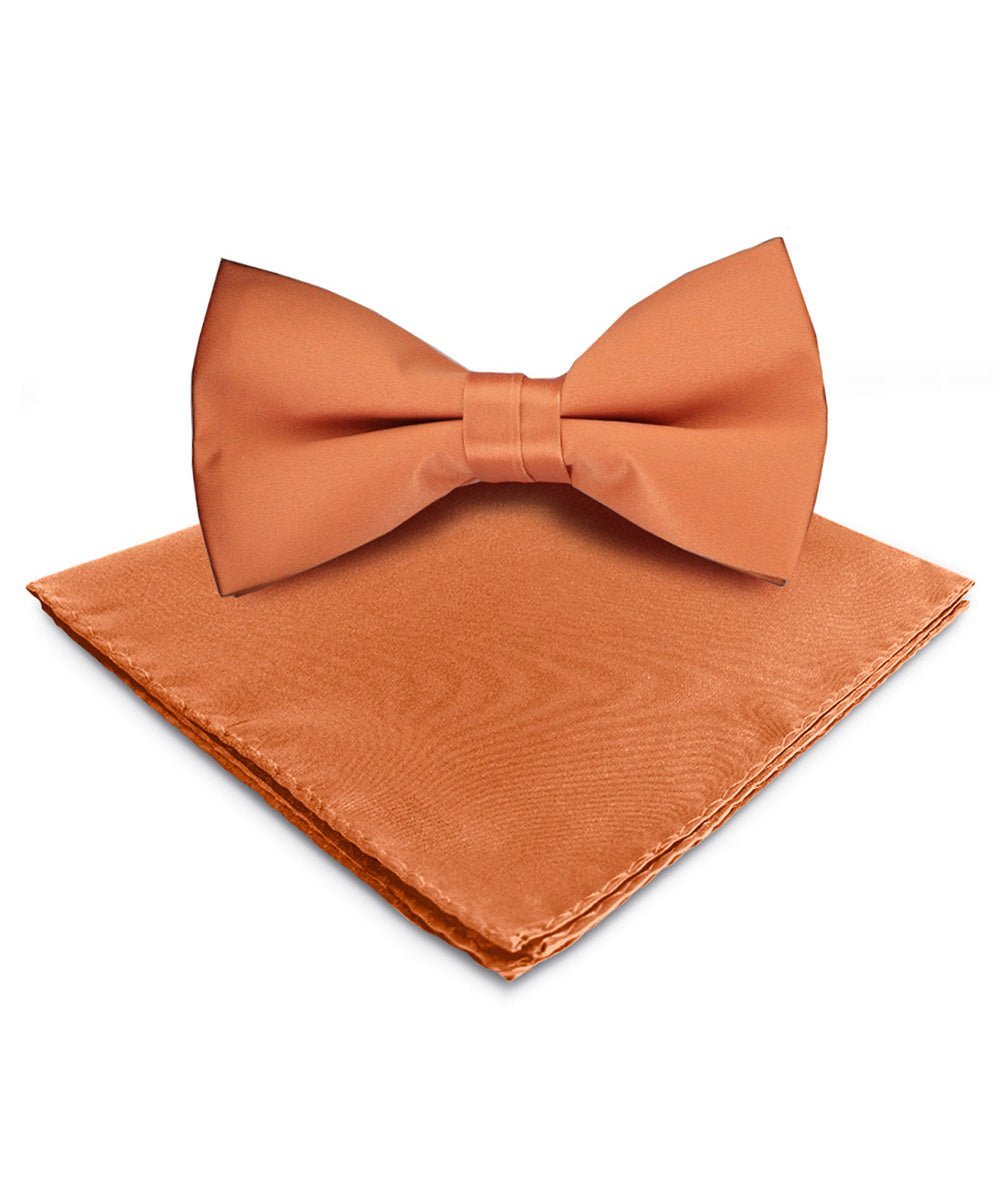 Vittorio Farina Men's Satin Bow Tie & Pocket Square in Gift Box - Suits You Sir - Burnt Orange - 