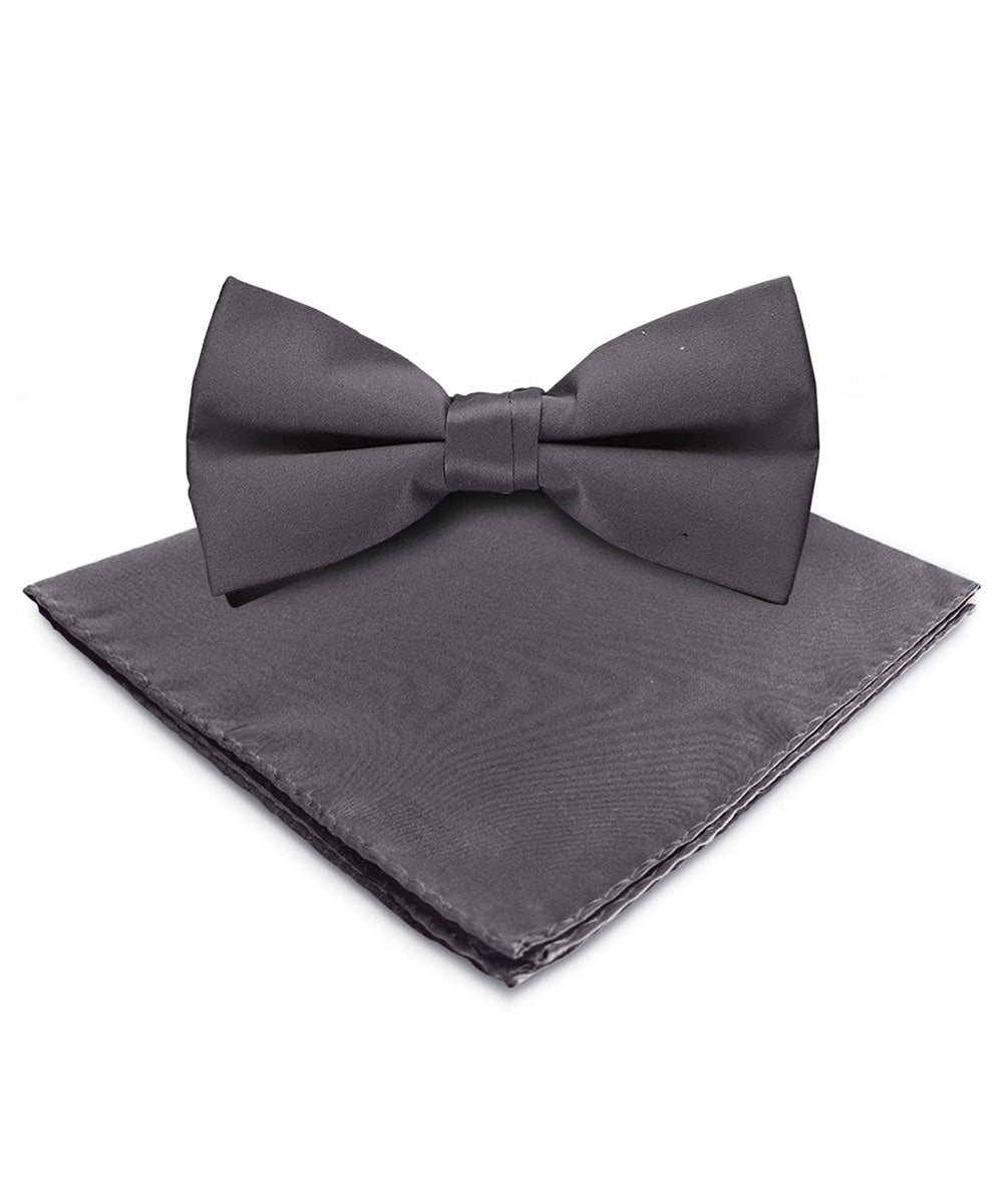 Vittorio Farina Men's Satin Bow Tie & Pocket Square in Gift Box - Suits You Sir - Charcoal - 