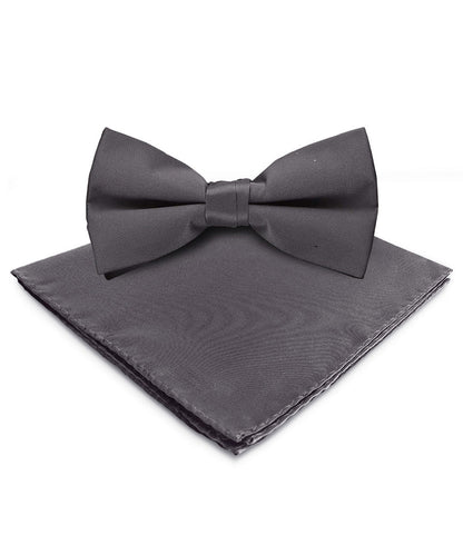 Vittorio Farina Men's Satin Bow Tie & Pocket Square in Gift Box - Suits You Sir - Charcoal - 