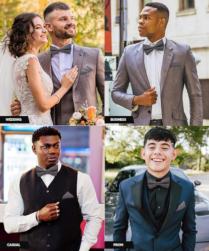 Vittorio Farina Men's Satin Bow Tie & Pocket Square in Gift Box - Suits You Sir - Charcoal - 