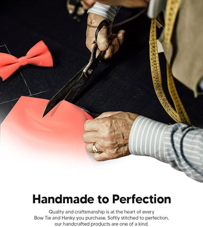 Vittorio Farina Men's Satin Bow Tie & Pocket Square in Gift Box - Suits You Sir - Coral - 