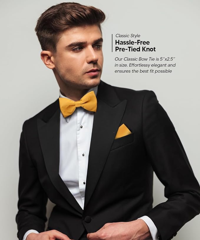 Vittorio Farina Men's Satin Bow Tie & Pocket Square in Gift Box - Suits You Sir - Gold - 