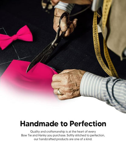 Vittorio Farina Men's Satin Bow Tie & Pocket Square in Gift Box - Suits You Sir - Hot Pink - 