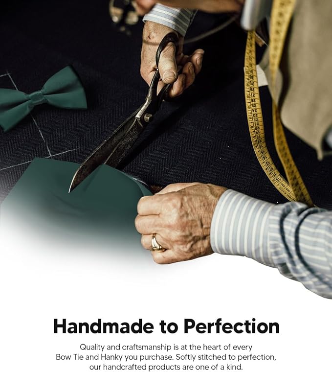 Vittorio Farina Men's Satin Bow Tie & Pocket Square in Gift Box - Suits You Sir - Hunter Green - 