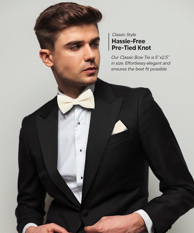 Vittorio Farina Men's Satin Bow Tie & Pocket Square in Gift Box - Suits You Sir - Ivory - 