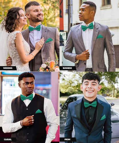 Vittorio Farina Men's Satin Bow Tie & Pocket Square in Gift Box - Suits You Sir - Kelly Green - 