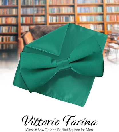 Vittorio Farina Men's Satin Bow Tie & Pocket Square in Gift Box - Suits You Sir - Kelly Green - 