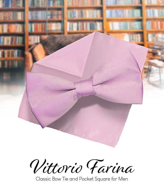 Vittorio Farina Men's Satin Bow Tie & Pocket Square in Gift Box - Suits You Sir - Lavender - 