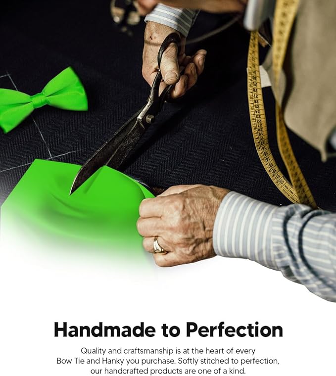 Vittorio Farina Men's Satin Bow Tie & Pocket Square in Gift Box - Suits You Sir - Lime Green - 