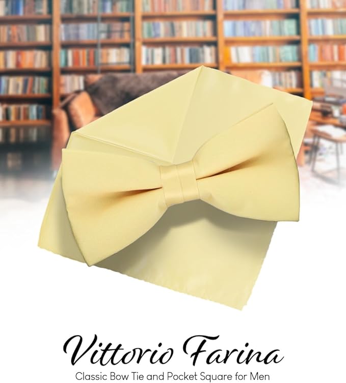 Vittorio Farina Men's Satin Bow Tie & Pocket Square in Gift Box - Suits You Sir - Maize - 