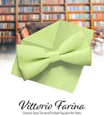 Vittorio Farina Men's Satin Bow Tie & Pocket Square in Gift Box - Suits You Sir - Mint Green - 