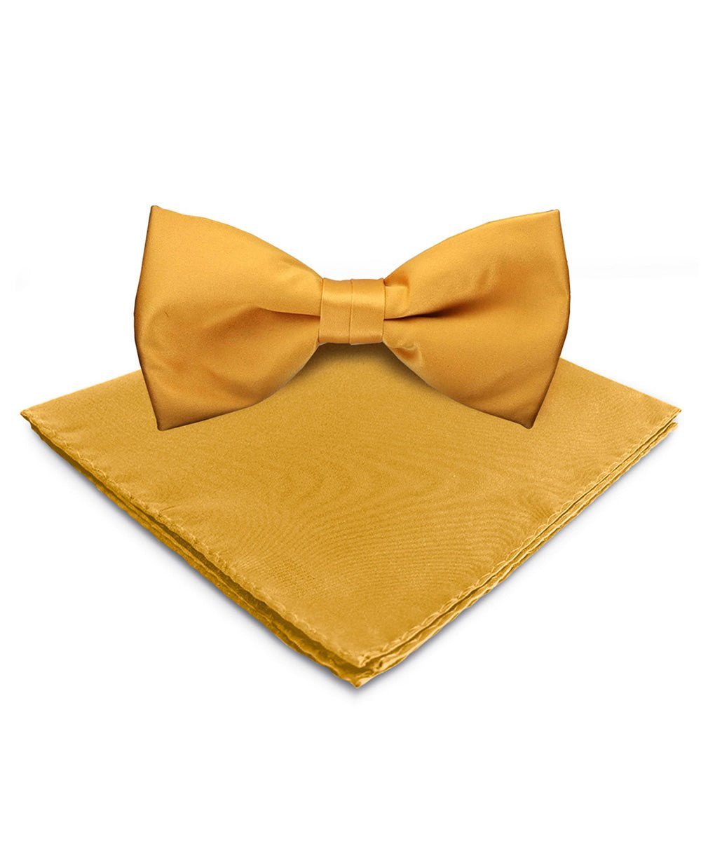 Vittorio Farina Men's Satin Bow Tie & Pocket Square in Gift Box - Suits You Sir - Mustard Yellow - 