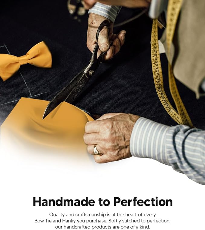 Vittorio Farina Men's Satin Bow Tie & Pocket Square in Gift Box - Suits You Sir - Mustard Yellow - 