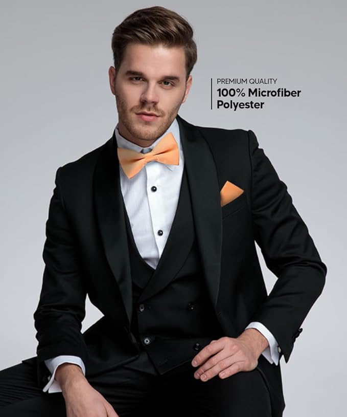 Vittorio Farina Men's Satin Bow Tie & Pocket Square in Gift Box - Suits You Sir - Peach - 