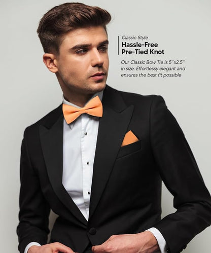 Vittorio Farina Men's Satin Bow Tie & Pocket Square in Gift Box - Suits You Sir - Peach - 