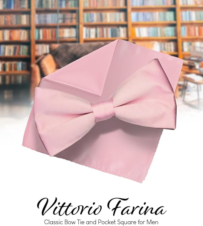 Vittorio Farina Men's Satin Bow Tie & Pocket Square in Gift Box - Suits You Sir - Pink - 
