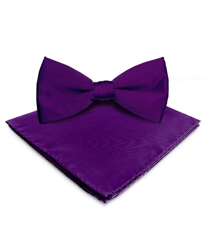 Vittorio Farina Men's Satin Bow Tie & Pocket Square in Gift Box - Suits You Sir - Purple - 