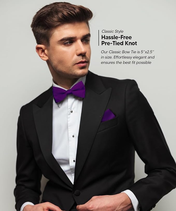 Vittorio Farina Men's Satin Bow Tie & Pocket Square in Gift Box - Suits You Sir - Purple - 