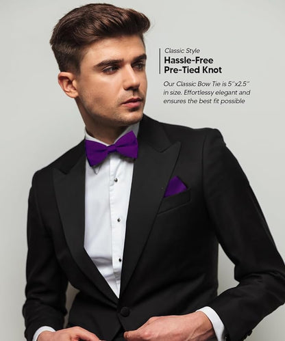 Vittorio Farina Men's Satin Bow Tie & Pocket Square in Gift Box - Suits You Sir - Purple - 