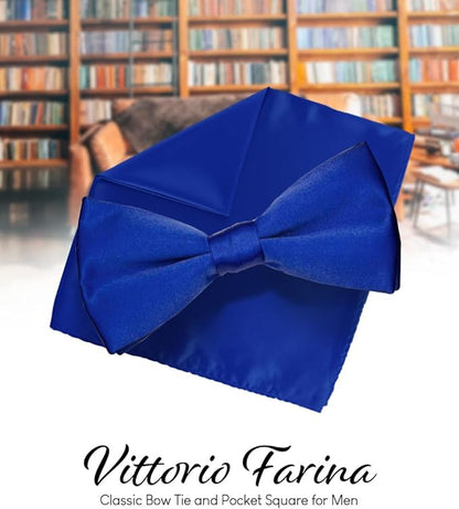 Vittorio Farina Men's Satin Bow Tie & Pocket Square in Gift Box - Suits You Sir - Red - 