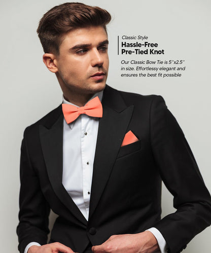 Vittorio Farina Men's Satin Bow Tie & Pocket Square in Gift Box - Suits You Sir - Rose Gold - 