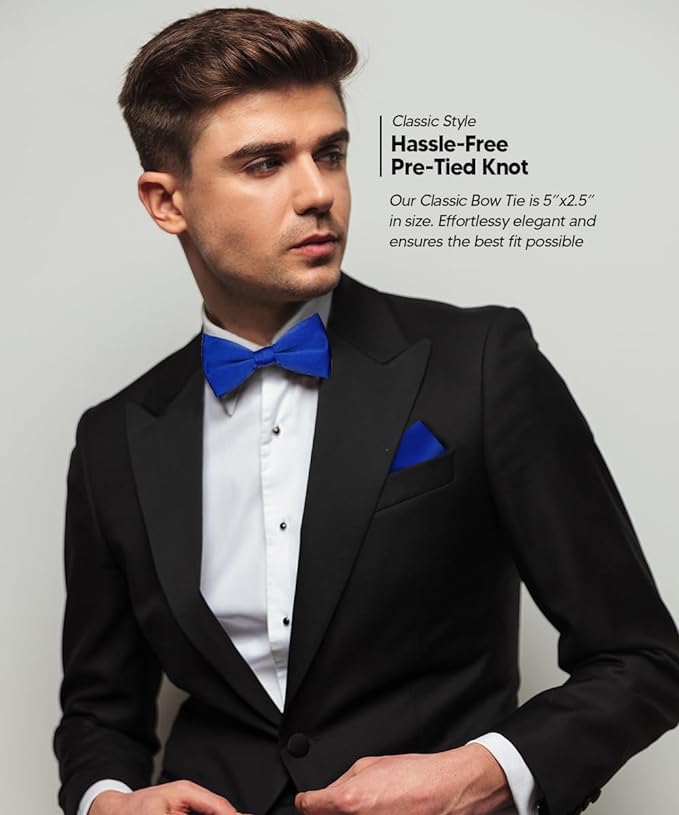 Vittorio Farina Men's Satin Bow Tie & Pocket Square in Gift Box - Suits You Sir - Royal Blue - 