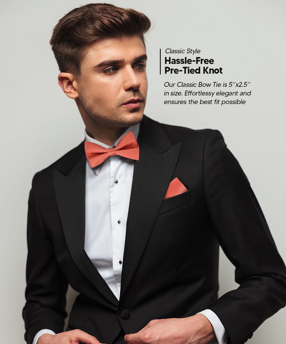 Vittorio Farina Men's Satin Bow Tie & Pocket Square in Gift Box - Suits You Sir - Rust Red - 