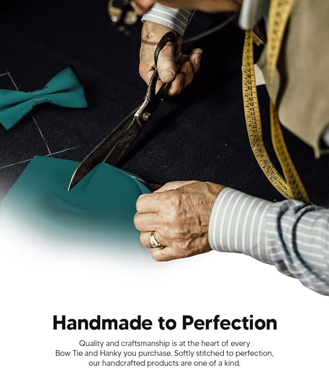 Vittorio Farina Men's Satin Bow Tie & Pocket Square in Gift Box - Suits You Sir - Teal Blue - 